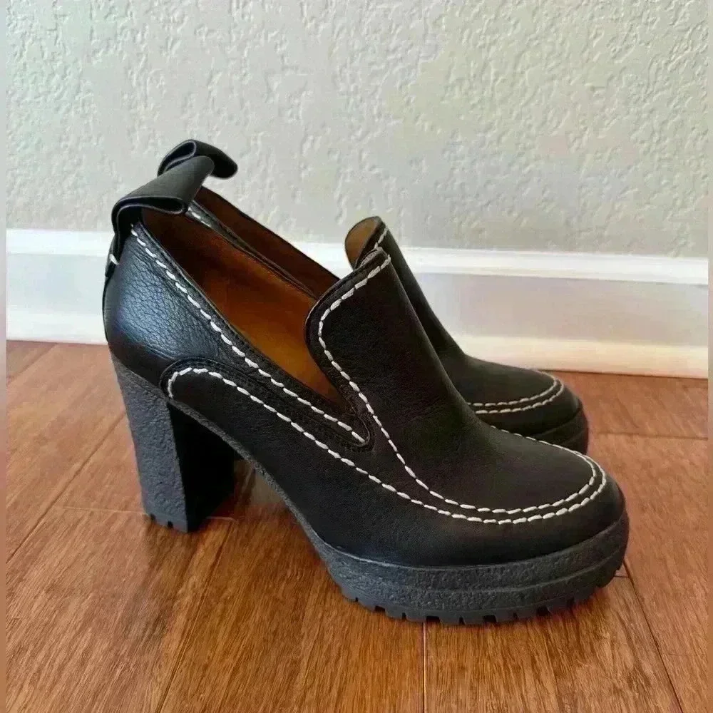 See By Chloe Claudia Platform Heeled Loafer Pump Black Leather Size 39 (9 Us)